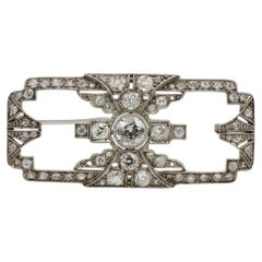 Art Deco Platinum Old European Cut Natural 3.00 Carat Diamond Brooch Pin