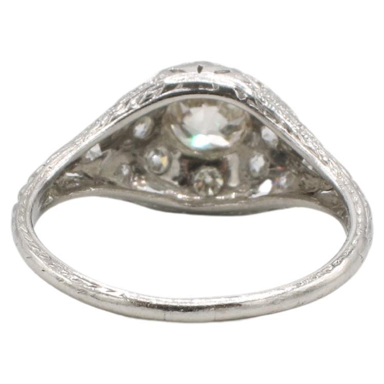 Art Deco Platinum Old European Cut Natural Diamond Dome Cocktail Ring In Excellent Condition In  Baltimore, MD