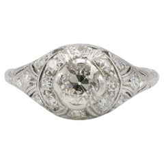 Art Deco Platinum Old European Cut Natural Diamond Dome Cocktail Ring