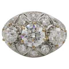 Art Deco Platinum Old European Cut Natural Diamond Dome Cocktail Ring