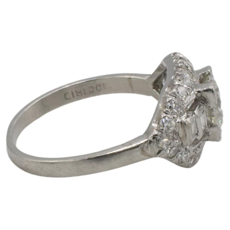 Art Deco Platinum Old European Cut Natural Diamond Engagement Ring In Excellent Condition For Sale In  Baltimore, MD