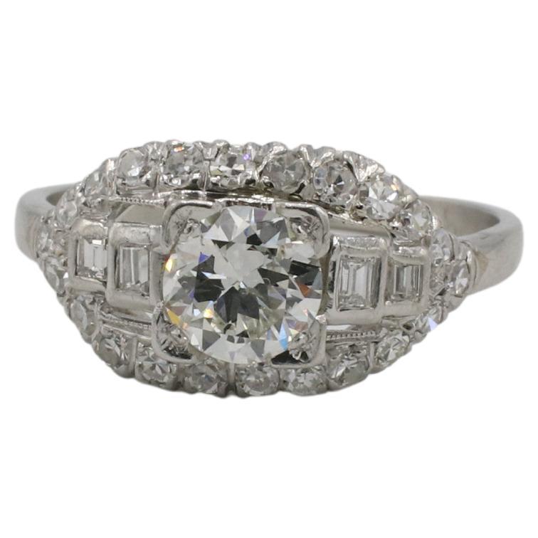 Art Deco Platin Alt Europäischer Schliff Natürlicher Diamant Verlobungsring