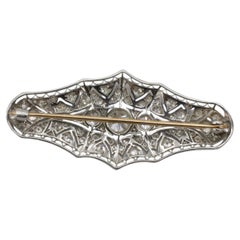 Art Deco Platinum Old European Cut Natural Diamond Filigree Brooch Pin