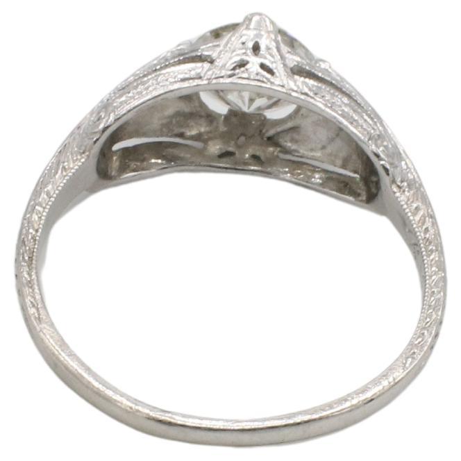 Bague de fiançailles Art déco en platine à taille européenne pour diamant naturel filigrané Excellent état - En vente à  Baltimore, MD