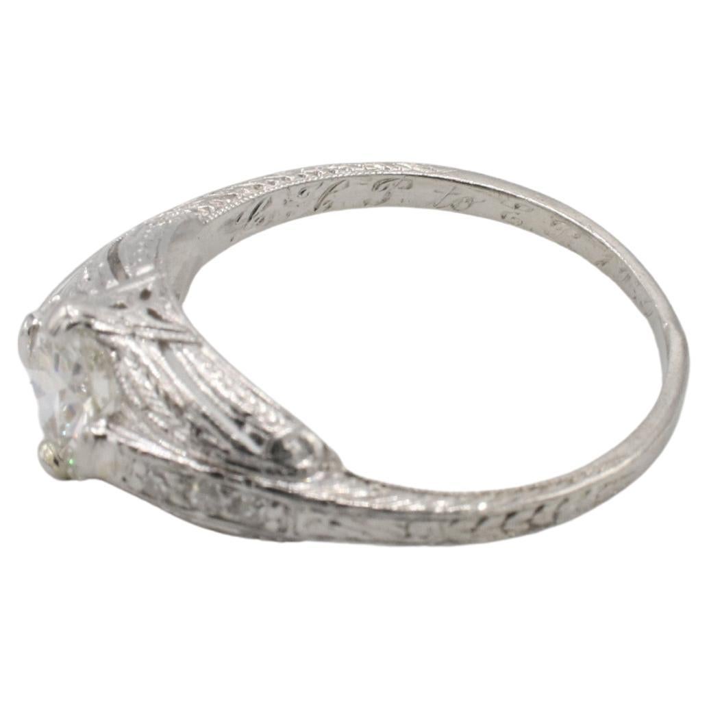Bague de fiançailles Art déco en platine à taille européenne pour diamant naturel filigrané Pour femmes en vente
