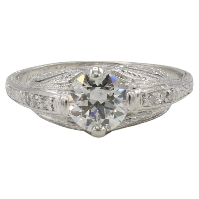 Art Deco Platin Alt Europäischer Schliff Natürlicher Diamant Filigraner Verlobungsring
