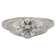 Art Deco Platinum Old European Cut Natural Diamond Filigree Engagement Ring