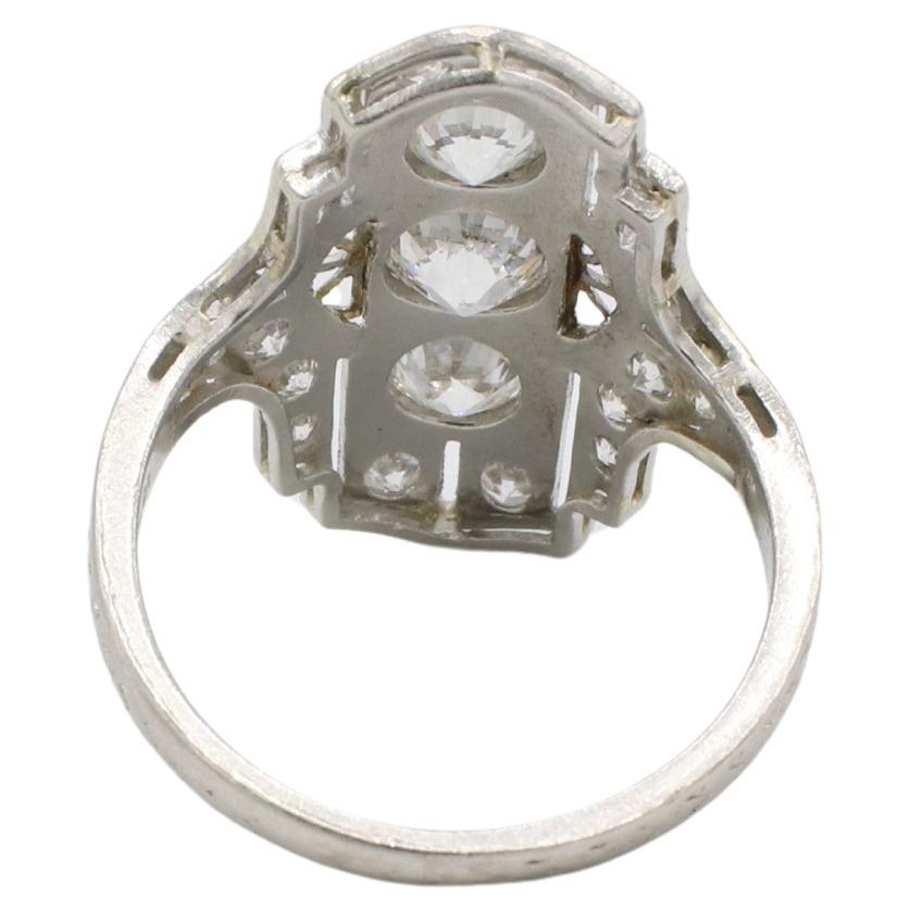 Art Deco Platinum Old European Cut Natural Diamond Navette Cocktail Ring In Excellent Condition In  Baltimore, MD