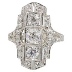 Art Deco Platinum Old European Cut Natural Diamond Navette Cocktail Ring