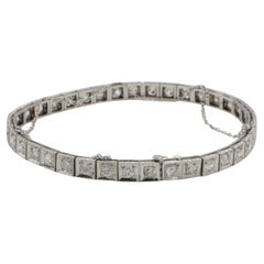 Art Decó Platino Antiguo Corte Europeo Diamante Natural Tenis Línea Pulsera