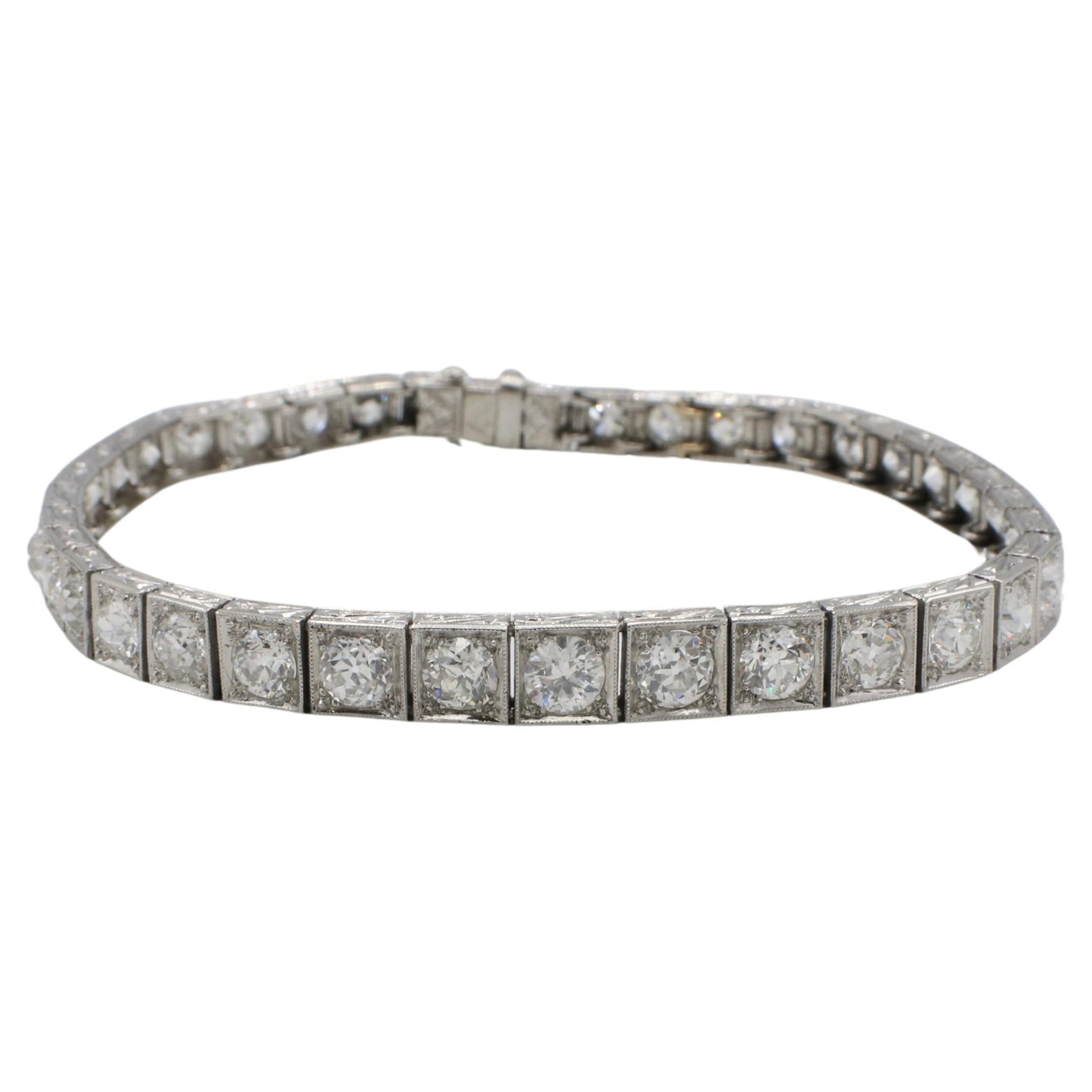 Art Decó Platino Antiguo Corte Europeo Diamante Natural Tenis Línea Pulsera