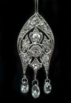 Art Deco Platinum Old European Diamond Antique Necklace Dangling Briolette 1.6ct