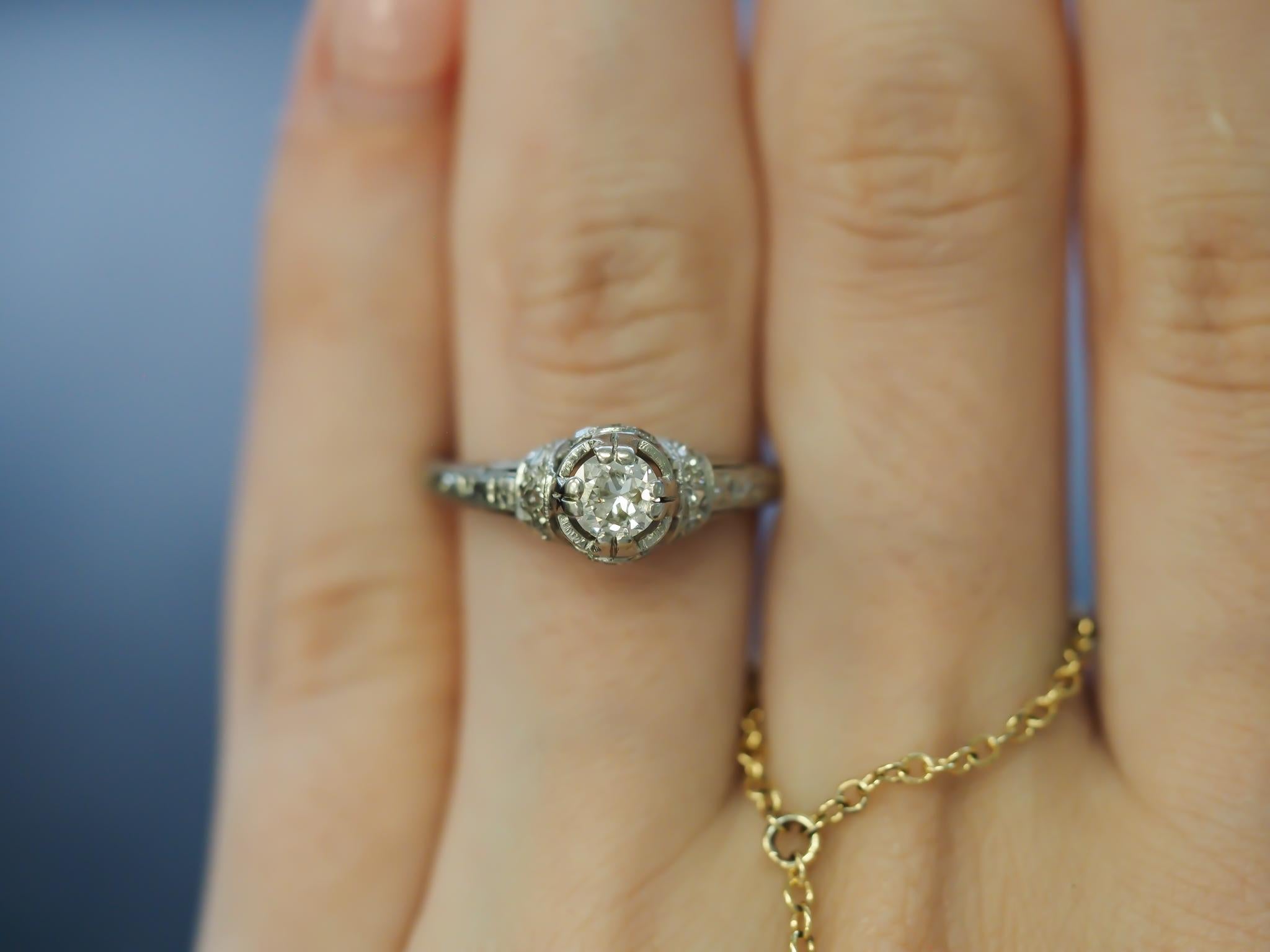 Anillo de compromiso de diamantes europeos antiguos en platino Art Déco - VHK#313a Art Decó en venta
