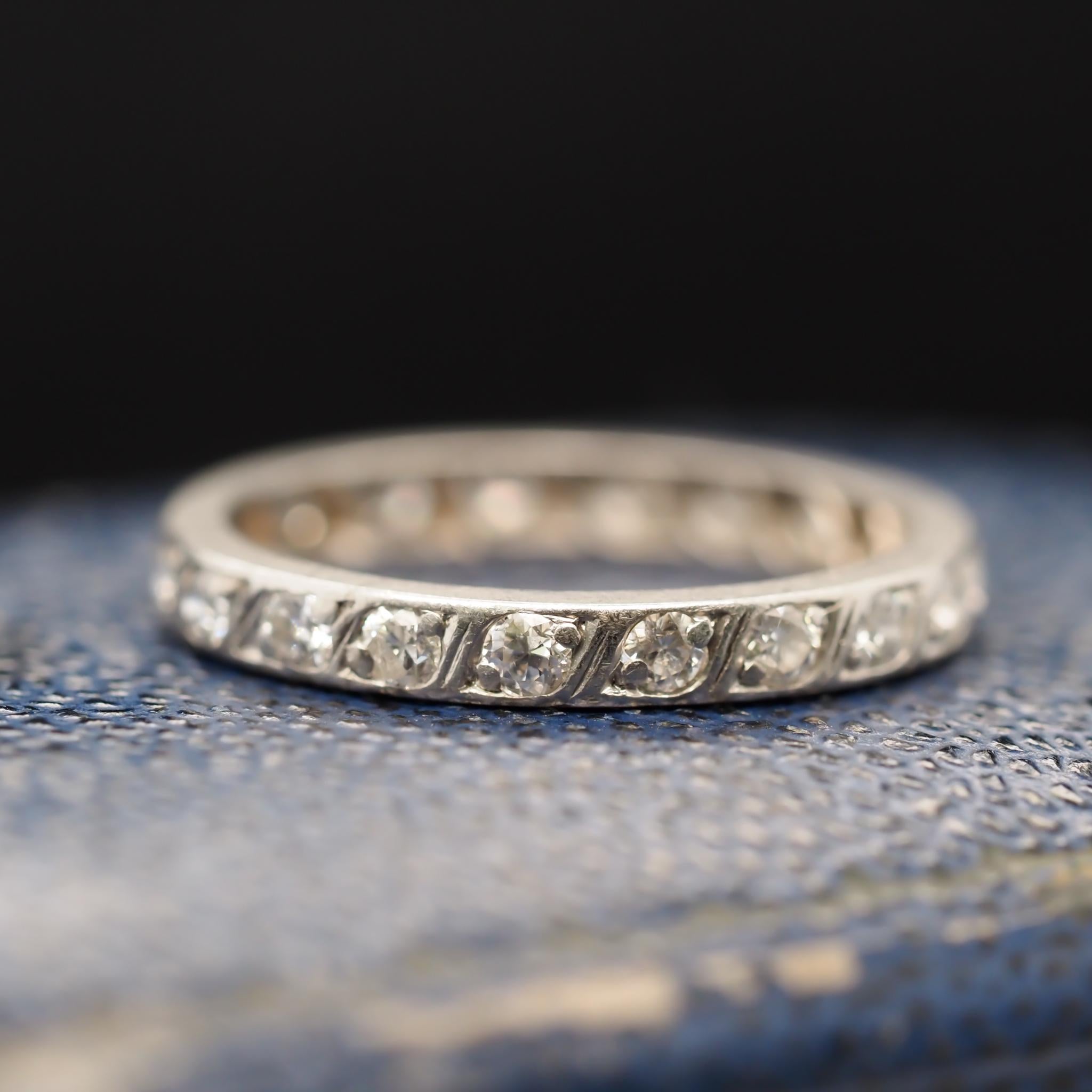 Ring Size: 6.5
Metal Type: Platinum [Hallmarked, and Tested]
Weight: 3.0 grams

Diamond Details: .75ct, total weight. Old European Brilliant, Natural Diamonds, E-F Color, VS Clarity

Side Stone Details:

Band Width: 2.6 mm