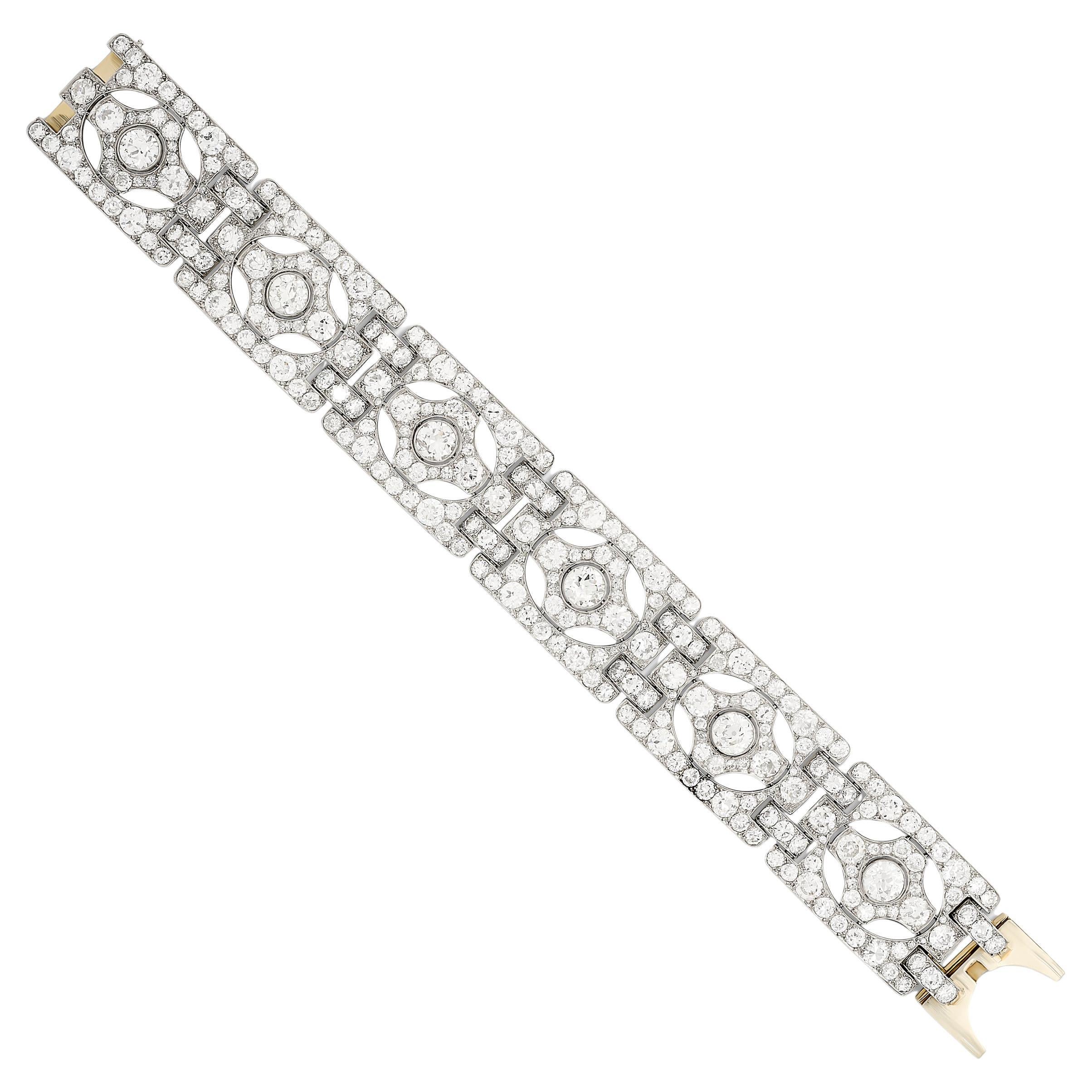 Art Deco Platinum Old European Diamond Panel Bracelet