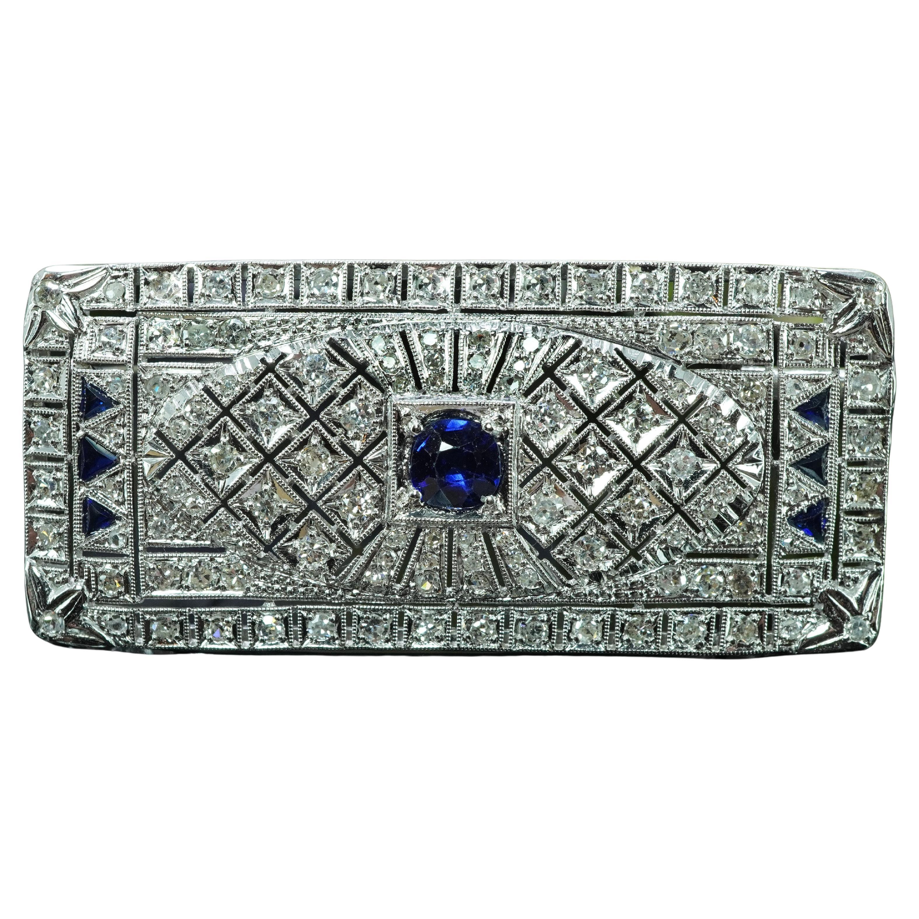 Art Deco Platin Old European Diamond Sapphire Brosche Estate 2,5ct Erklärung