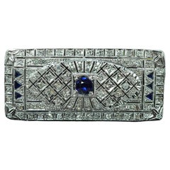 Art Deco Platinum Old European Diamond Sapphire Brooch Estate 2.5ct Statement