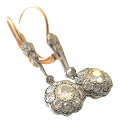 Antique Art Deco Platinum Old Mine Cut Diamond Earrings