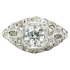 Art Deco Platinum Old Mine Cut Diamond Engagement Ring 