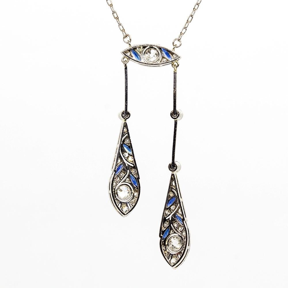 Art Deco Platinum Old Mine Natural Sapphires Necklace In Excellent Condition In Miami, FL
