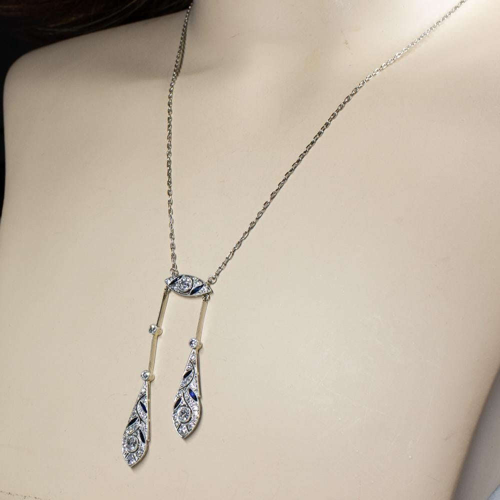 Art Deco Platinum Old Mine Natural Sapphires Necklace 1