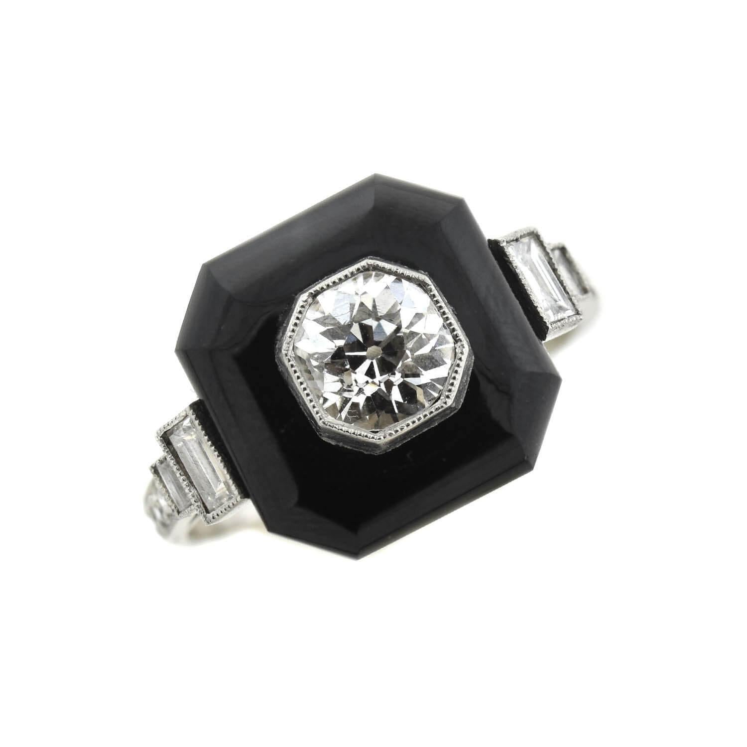 onyx ring with diamond in center