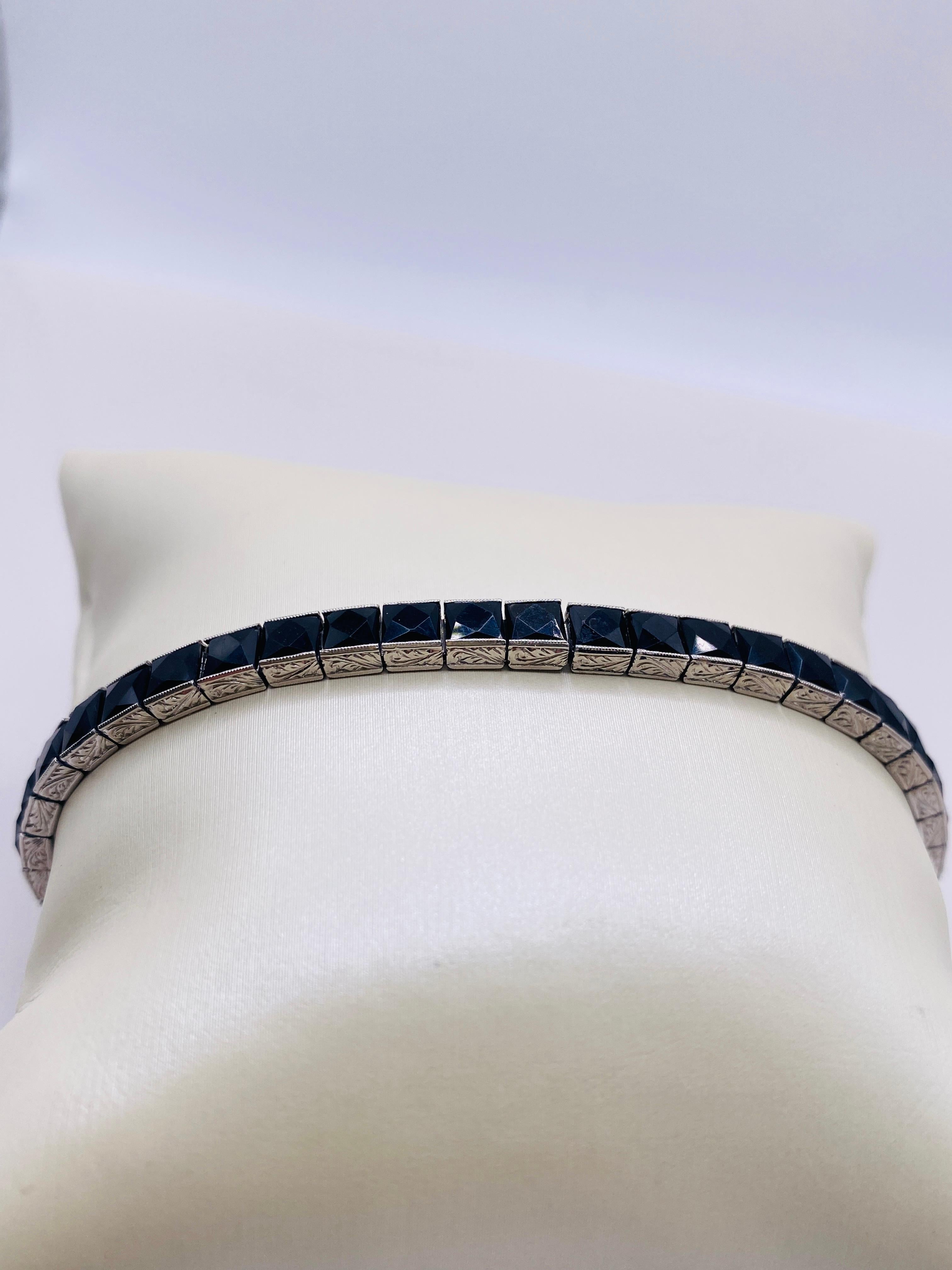 Art Deco Platinum Onyx Bracelet 2