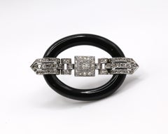 Art Deco Platinum Onyx Diamonds Buckle Brooch, 1910