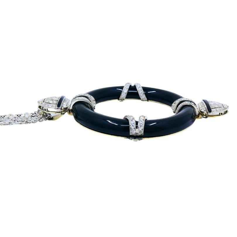 Femenino o masculino Art Decó Colgante de ónix de platino en collar moderno de cadena de oro con diamantes en venta