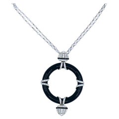 Art Deco Platinum Onyx Pendant on Modern Gold Diamond Chain Necklace
