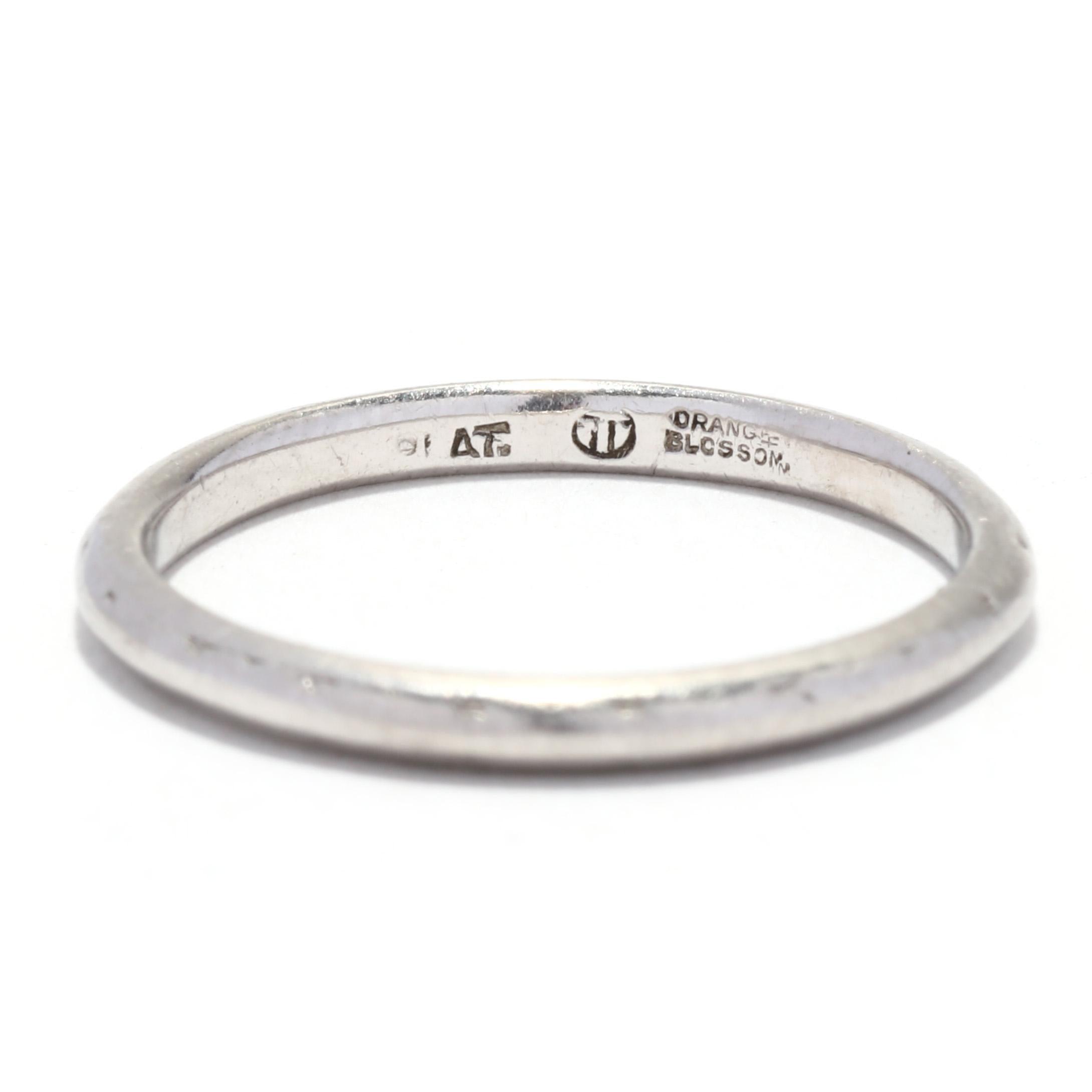 Women's or Men's Art Deco Platinum Orange Blossom Band Ring, Engraved Orange Blossom