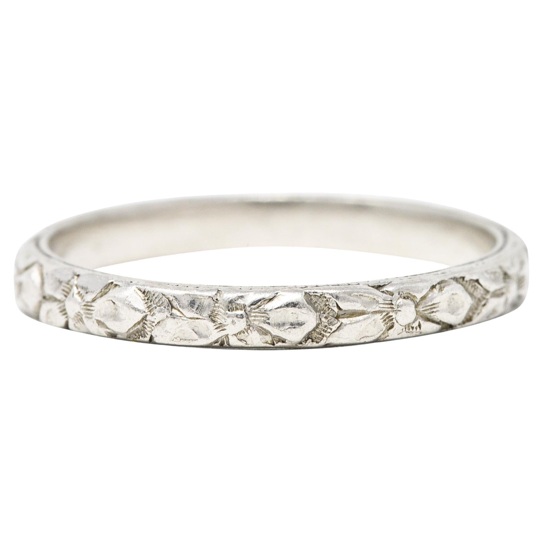 Art Deco Platinum Orange Blossom Foliate Stacking Band Ring