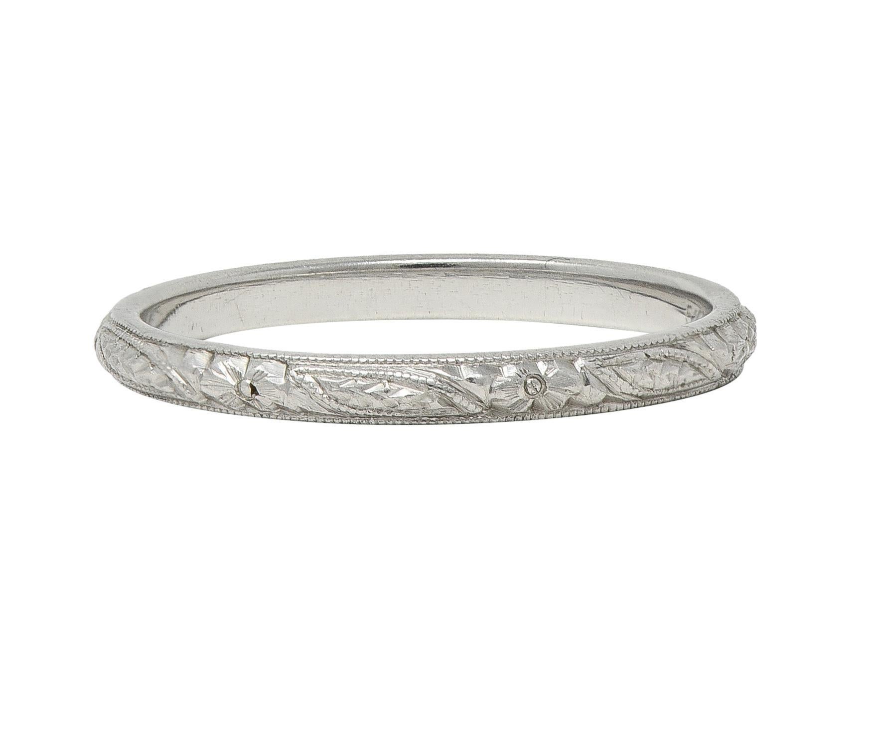 Art Deco Platinum Orange Blossom Vintage Stacking Wedding Band Ring 1