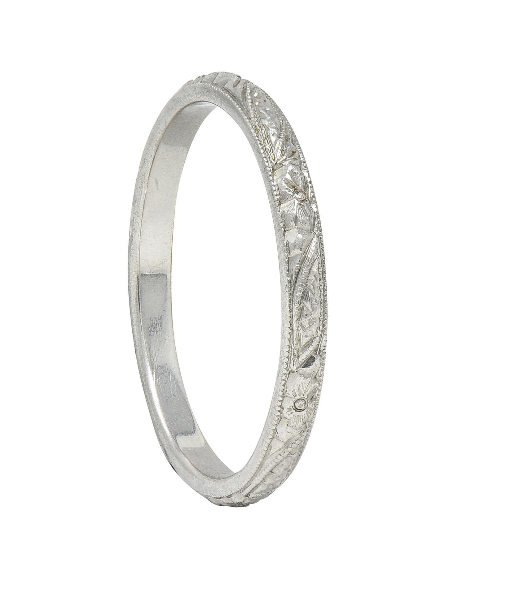 Art Deco Platinum Orange Blossom Vintage Stacking Wedding Band Ring 4