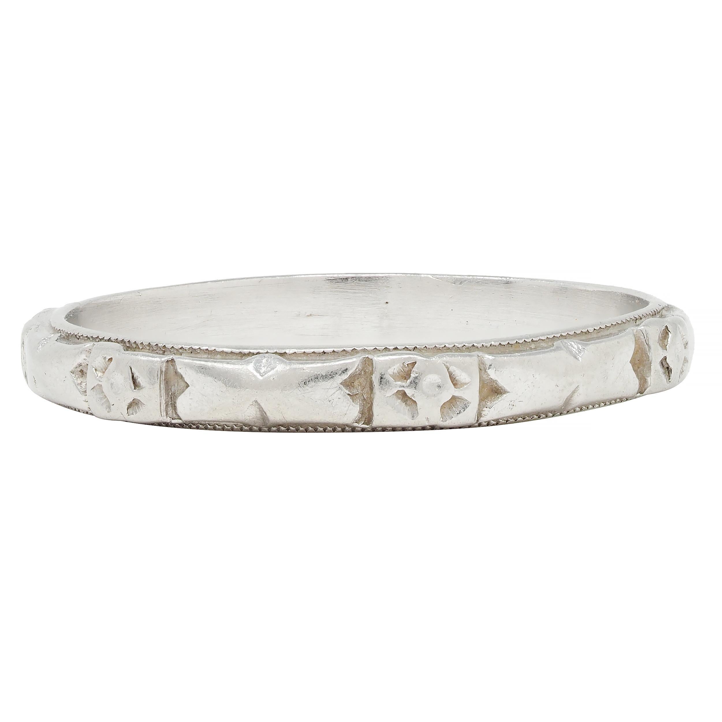 Women's or Men's Art Deco Platinum Orange Blossom Vintage Wedding Band Ring For Sale