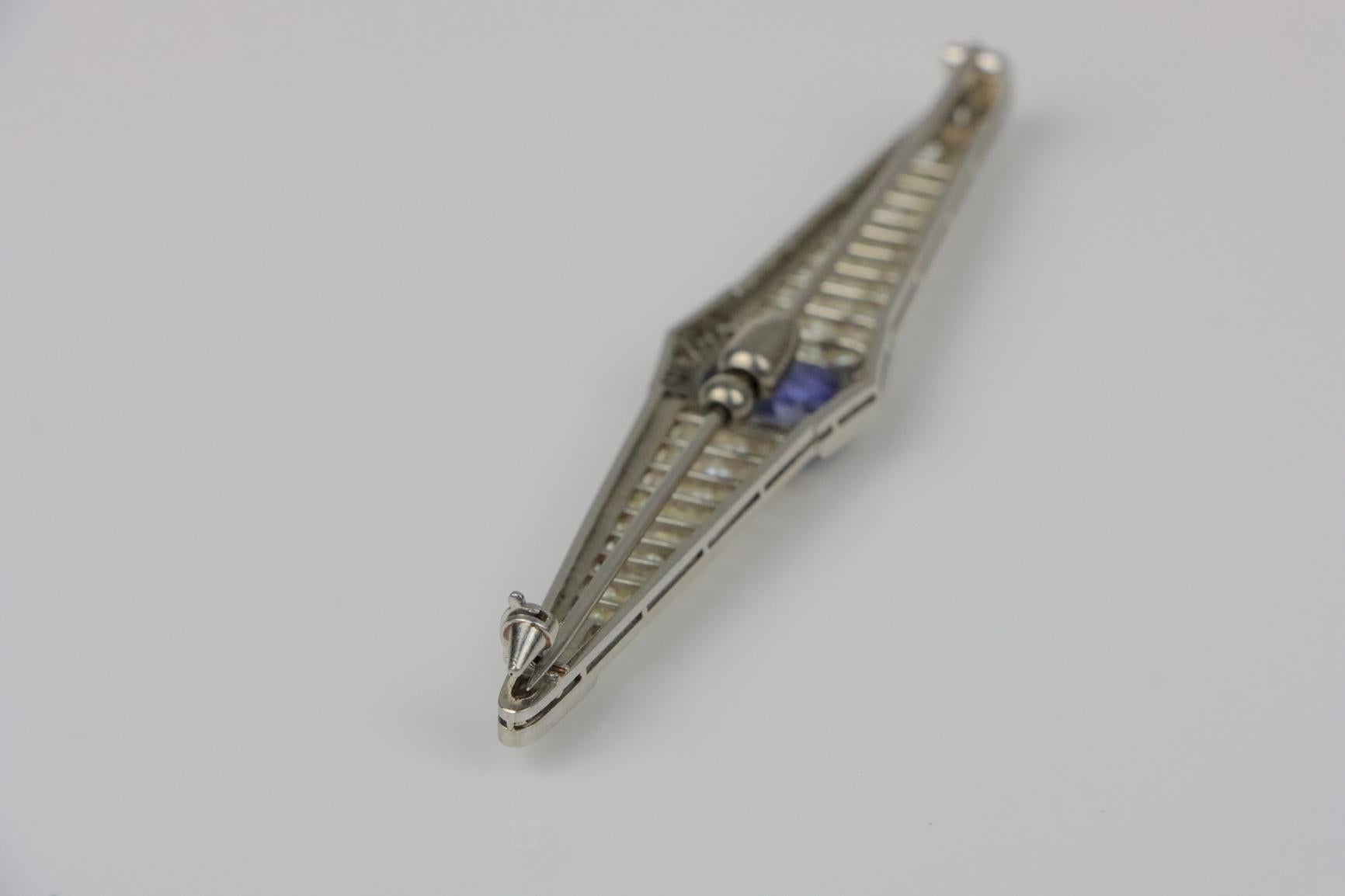 Art Deco Platin Perle & Ceylon Unerhitzter Saphir Brosche Pin AGL zertifiziert im Angebot 2
