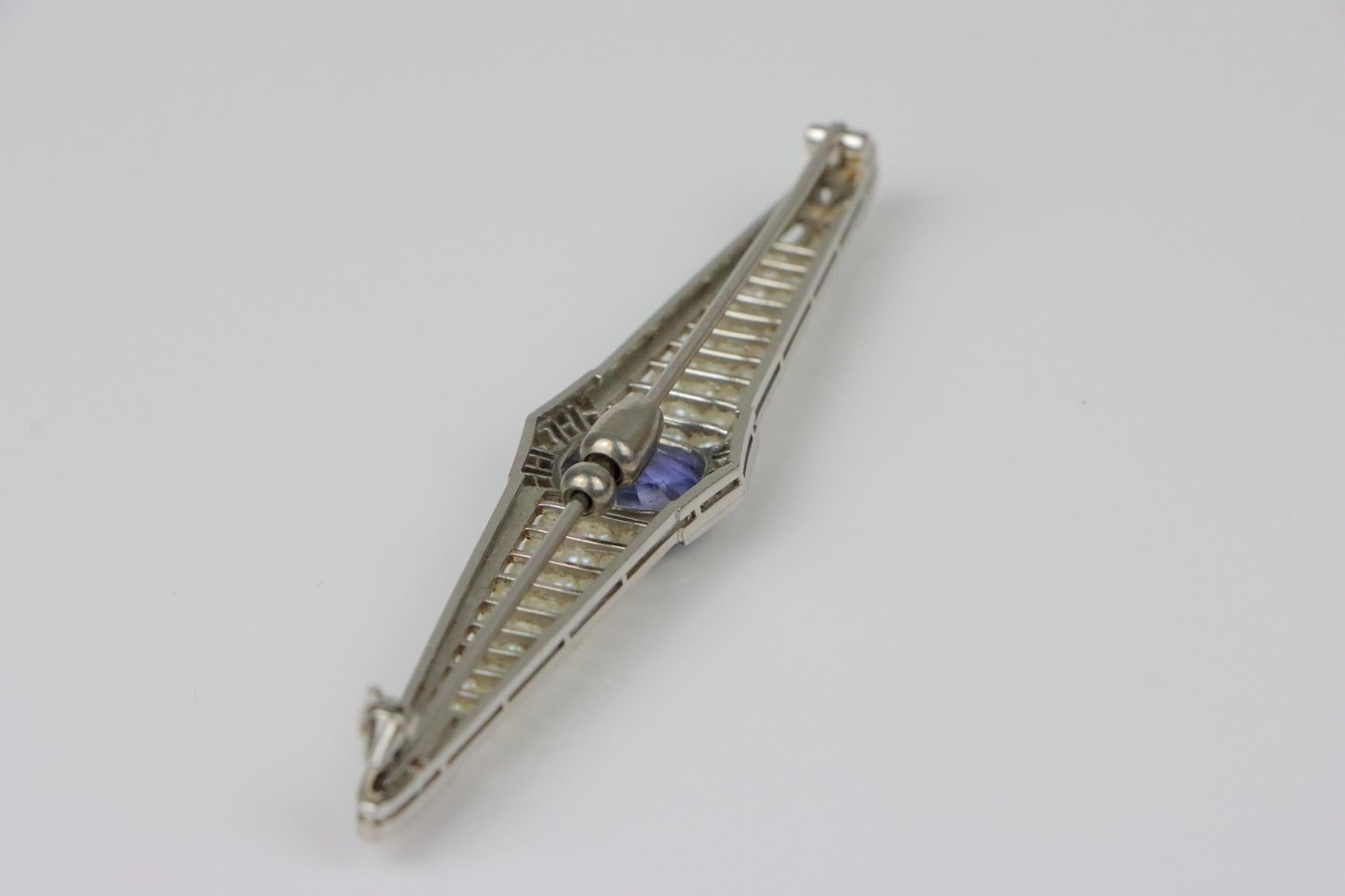 Art Deco Platin Perle & Ceylon Unerhitzter Saphir Brosche Pin AGL zertifiziert im Angebot 3
