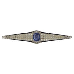 Art Deco Platinum Pearl & Ceylon Unheated Sapphire Brooch Pin AGL Certified