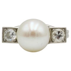 Art Deco Platinum Pearl & Diamond Ring, Circa 1920s–1930s