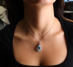 Art Deco Platinum Pendant Necklace in Platinum Aquamarine, Diamonds and Pearls