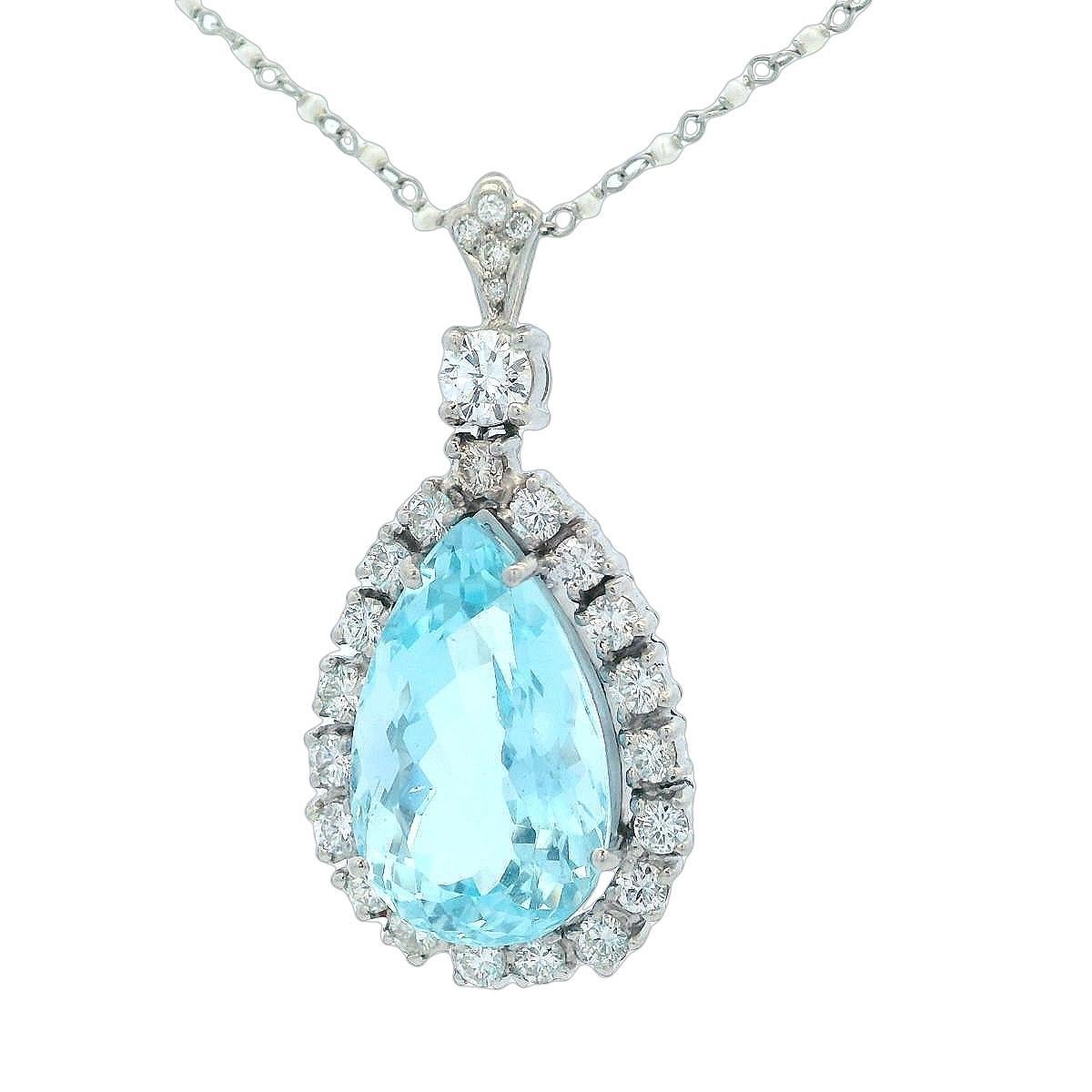Collana con ciondolo in platino Art Déco con acquamarina, diamanti e perle In condizioni ottime in vendita a Aventura, FL