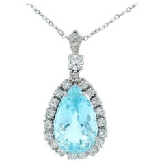 Art Deco Platinum Pendant Necklace in Platinum Aquamarine, Diamonds and Pearls