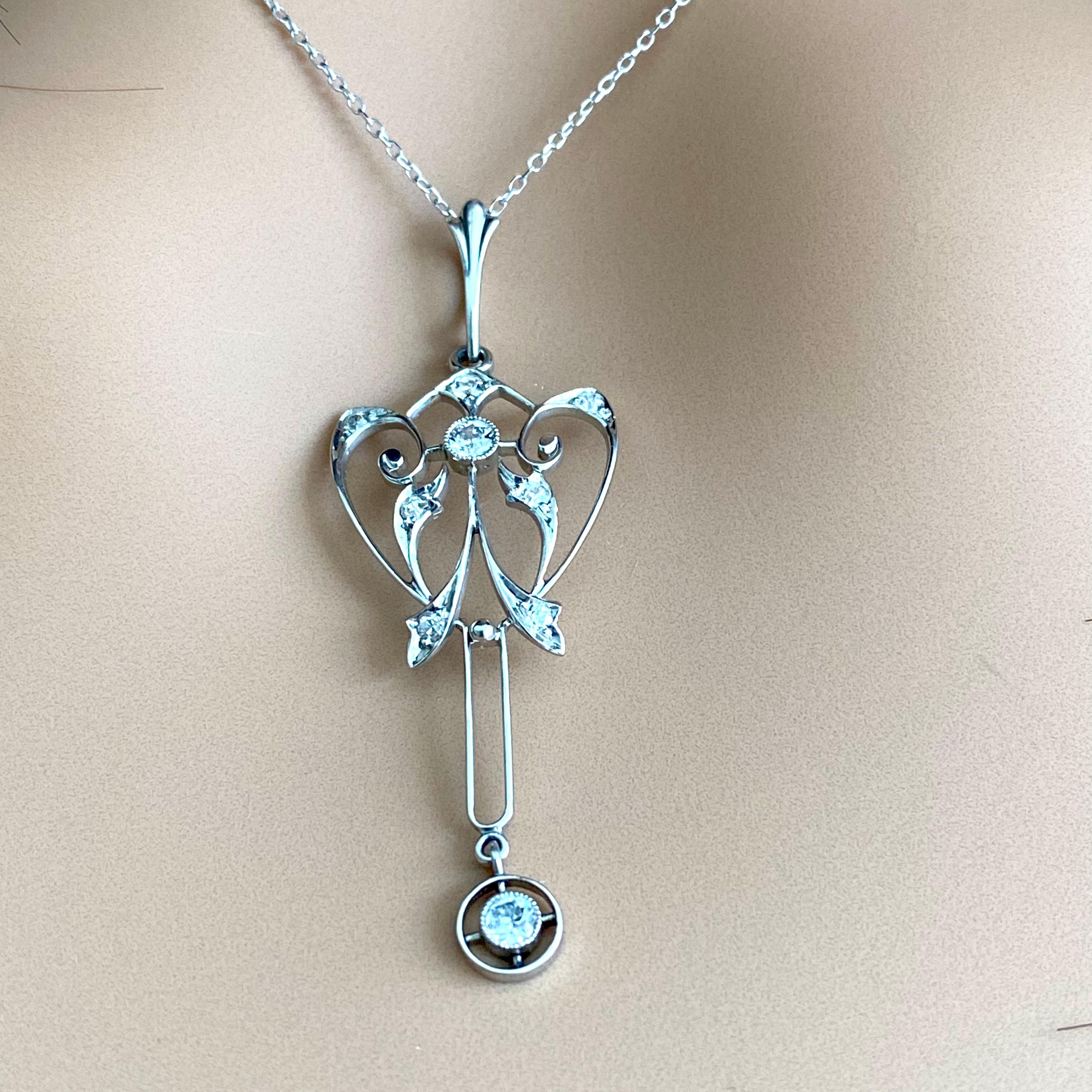 Women's Art Deco Platinum Pendant with Old Mine Cut Diamond 0.25 Carat Platinum Necklace