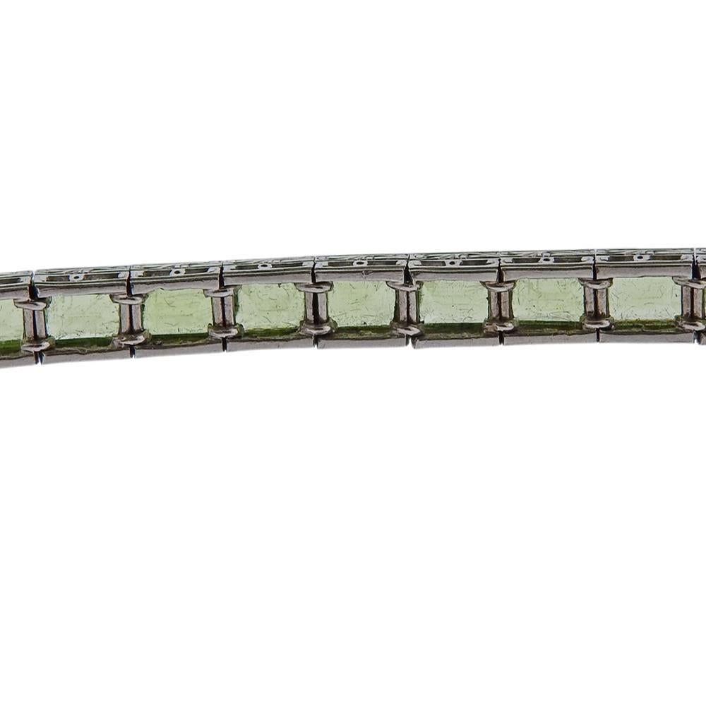 Women's Art Deco Platinum Peridot Line Bracelet For Sale