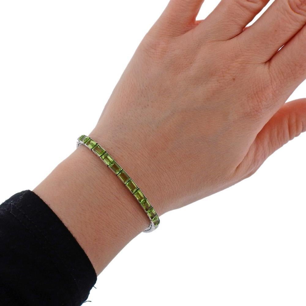 Art Deco Platin Peridot Line Armband im Angebot 1