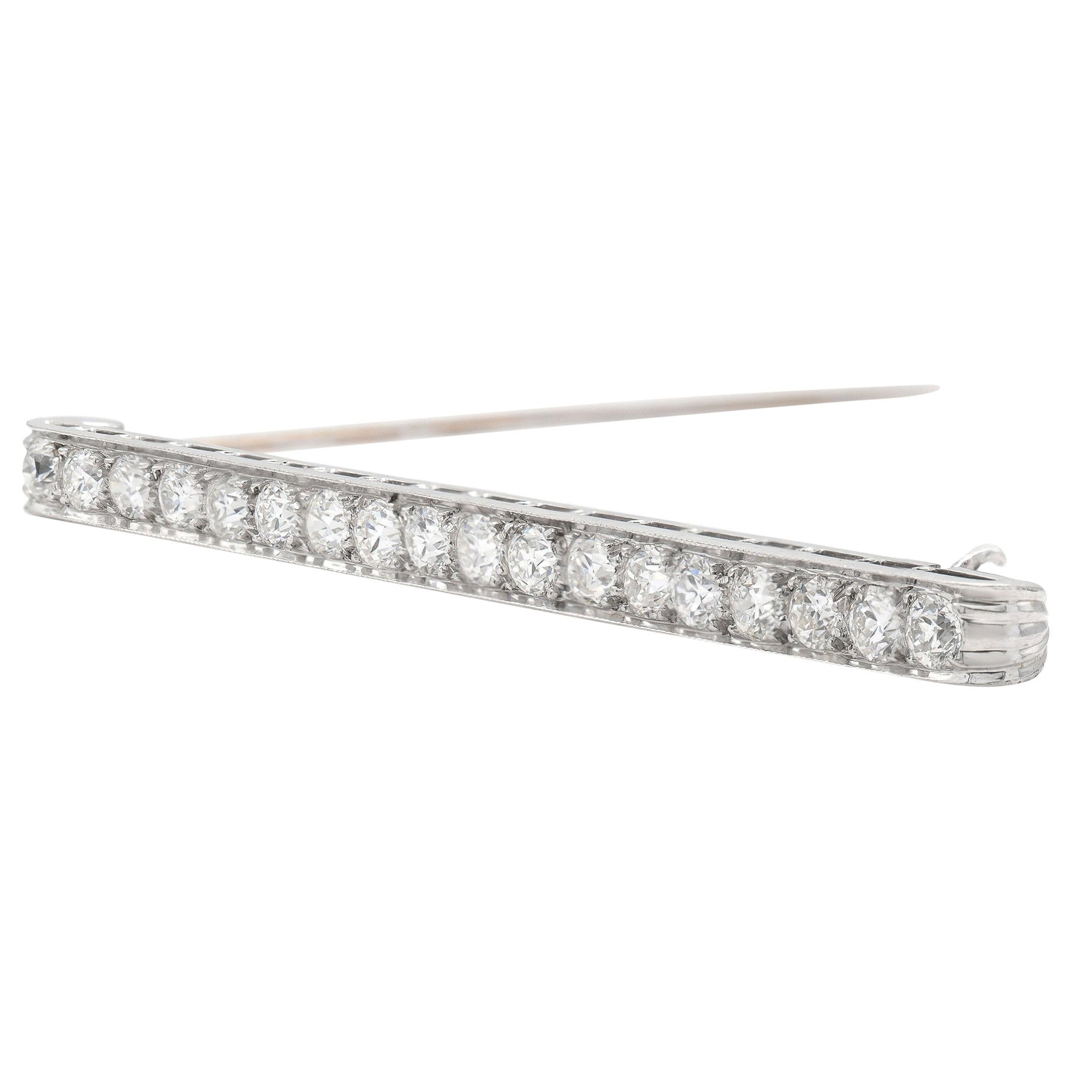 Art Deco Style Platinum Pin with Diamonds For Sale