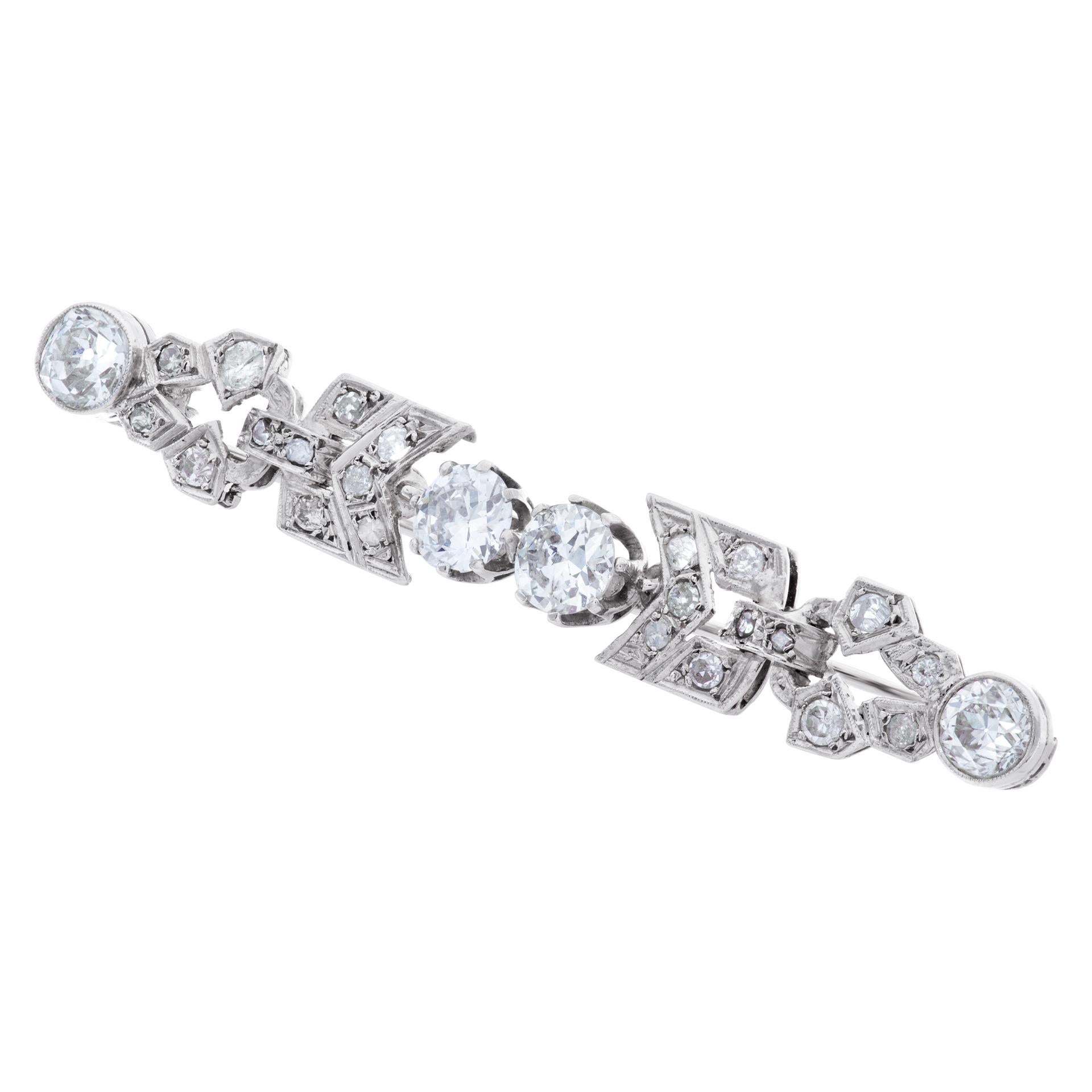 ESTIMATED RETAIL $9,000 - YOUR PRICE $5,880 - Art Deco Platinum pin with approximately over 2 carats in European cut diamonds with (G-H color, SI1 clarity). Length: 2.3