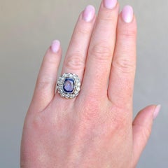Art Deco Platinum Pompadour Ring - 4ct Unheated Ceylon Sapphire & Diamonds -