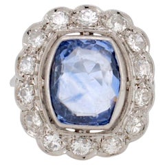 Art Deco Platinum Pompadour Ring - 4ct Unheated Ceylon Sapphire & Diamonds -