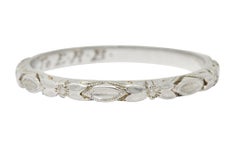 Art Deco Platinum Raised Flower Wedding Band Ring